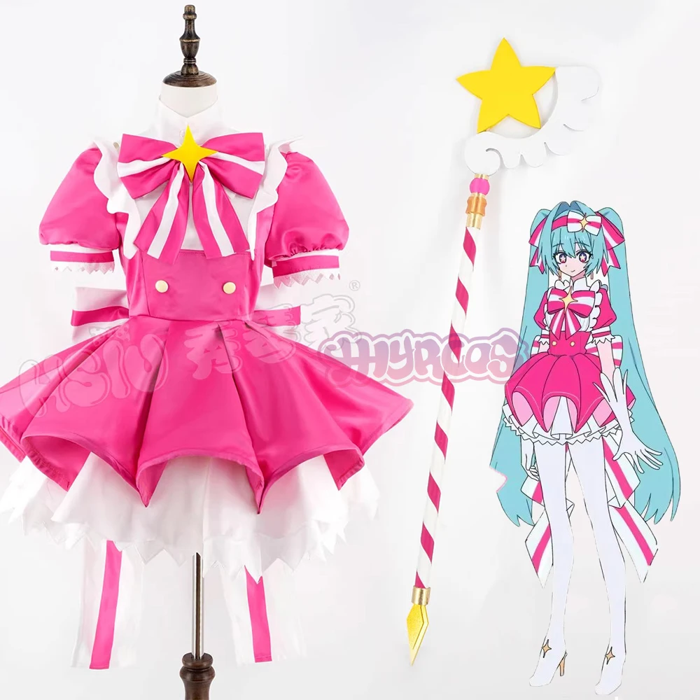 MMiku Retry Cosplay Costumes Wig Pink Dresses Prop Anime Uniform Halloween Carnival Party Outfit Women Girls Roleplay