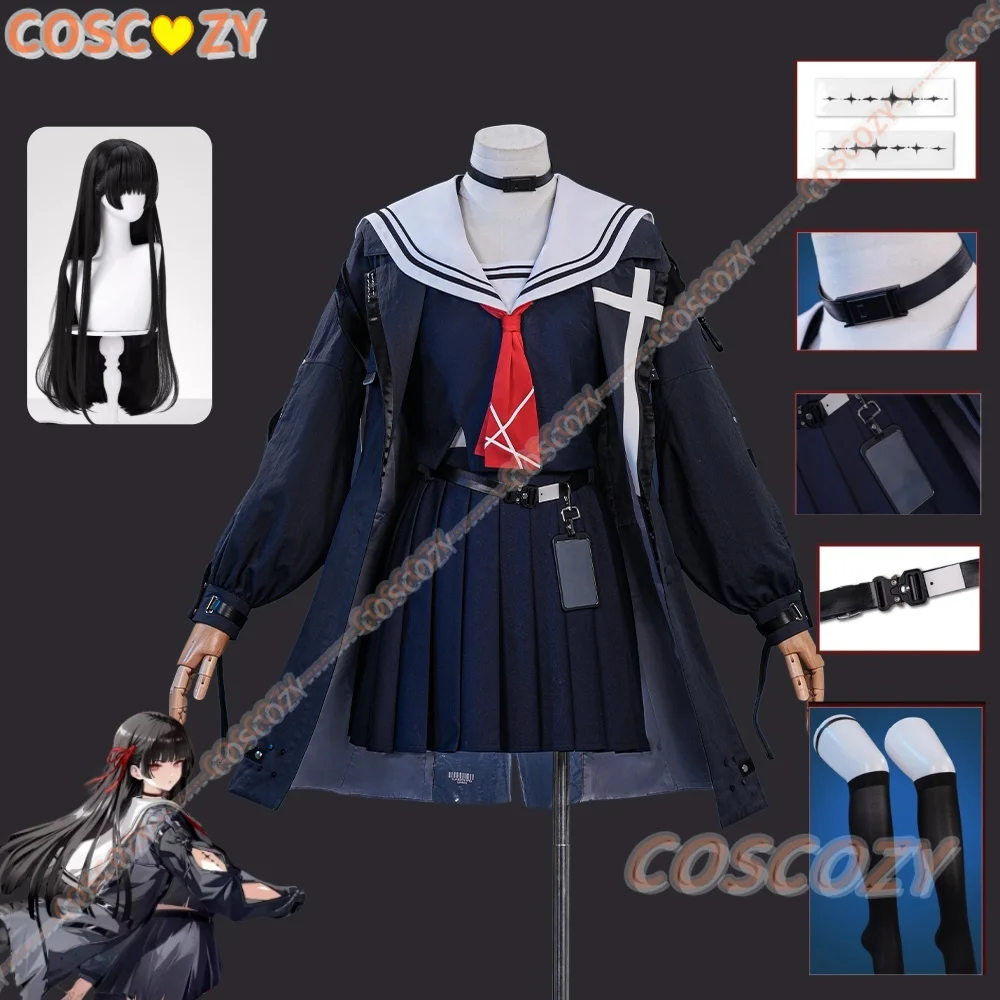 Chisa Wuthering Waves Cosplay Costume Wig Jacket Uniform Headwear Tattoo Sticker Socks Halloween Party Women Girls Accessories