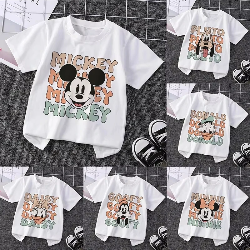 Disney Mickey Mouse Children's Tops, Trendy, Casual and Cute Cartoon Printed T-shirts for Boys and Girls, Casual Short-sleeved