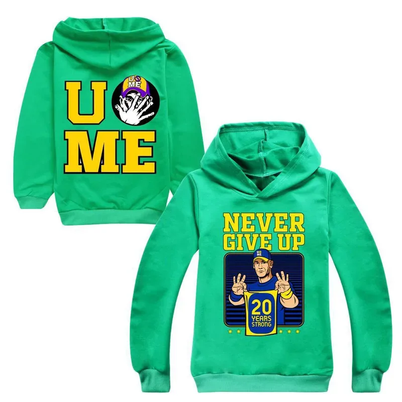John Cena 20 Years Never Give Up Sweatshirt Hoodies Double Sided Printing Awaii Fashion Pullover Girls Boy Kids Casual Clothes