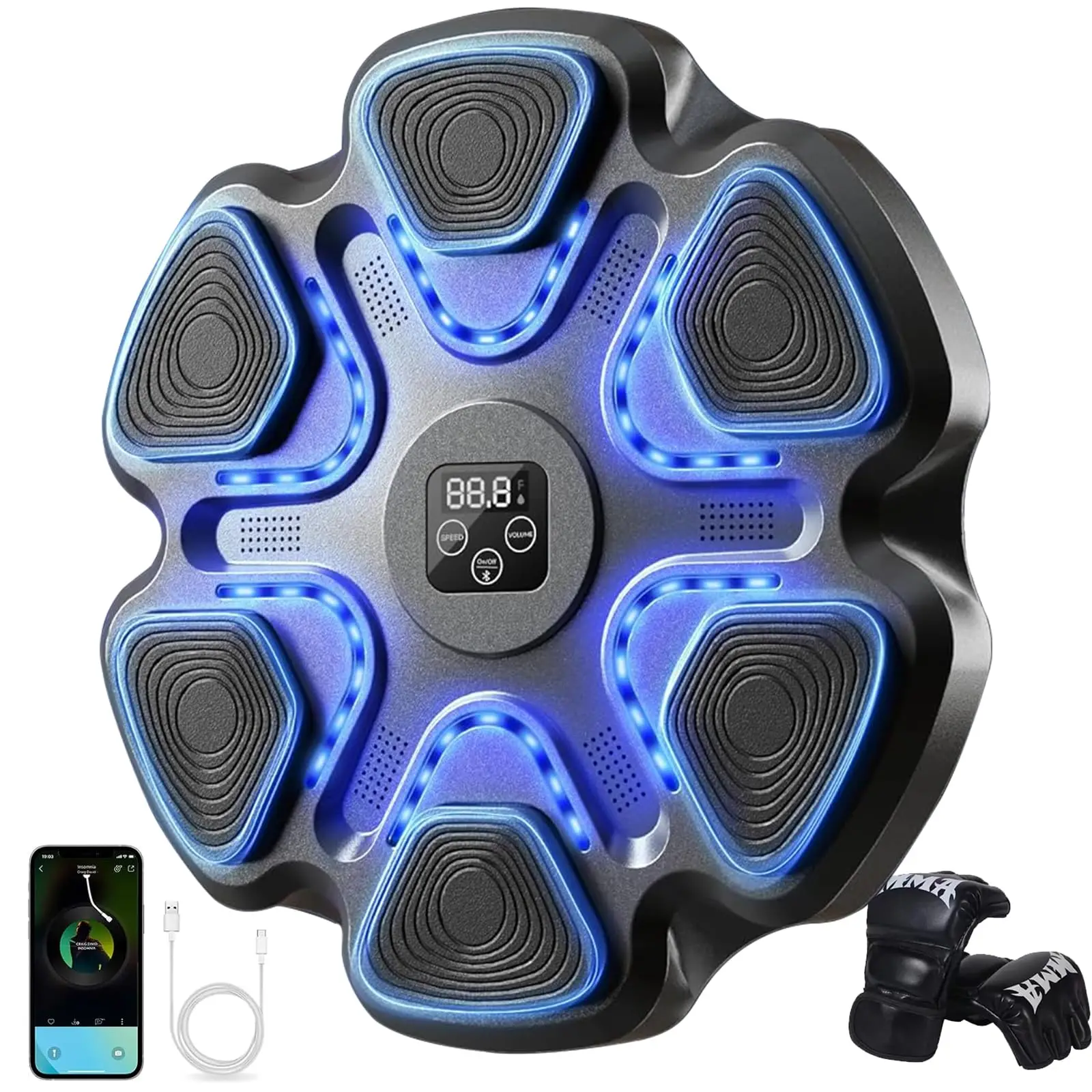 LED Light Electronic Boxing Machine - Wall Mounted Punch Force Tester 6 Lights Interactive Boxing Equipment