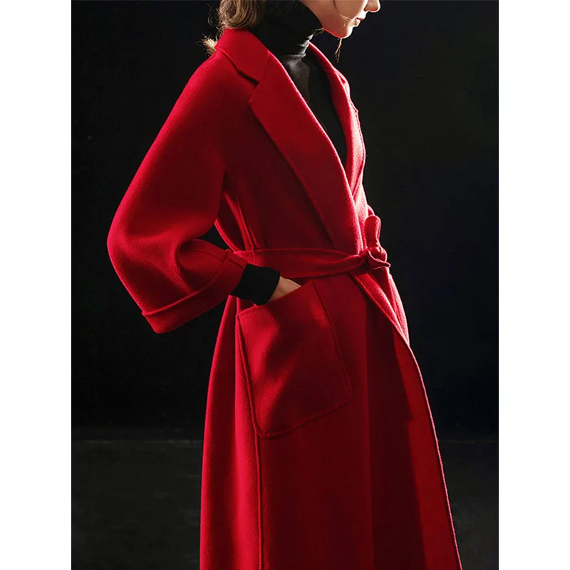 Ele Red Woolen Camere Coat for Women Spring Wedding Toasting Suit New Bride Return Home Casual High-End Feel Water Wave...