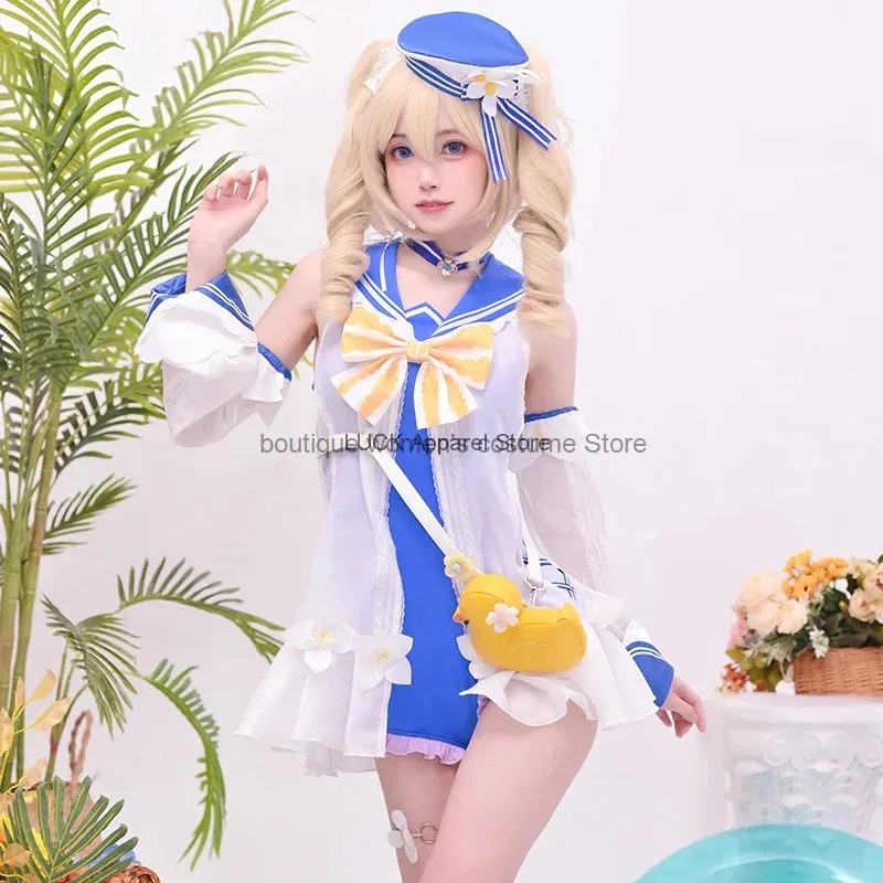Genshin Impact Barbara Cosplay Costume Women Cute Swimsuit Sexy Swimwear Jumpsuit Coat Halloween Carnival Uniforms Custom Made