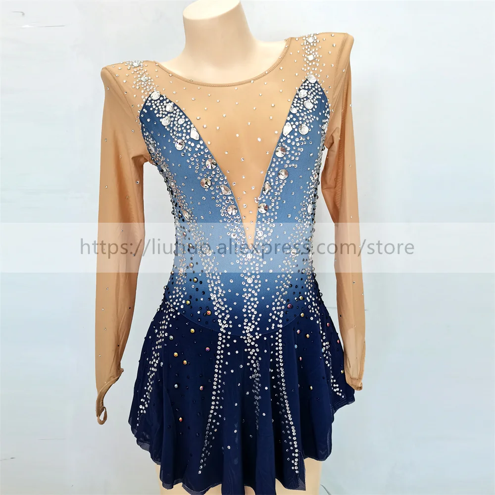 LIUHUO Women Aldult Girl Customize Costume Performance Competition Leotard Ice Figure Skating Dress Roller Gradient Grey Teens