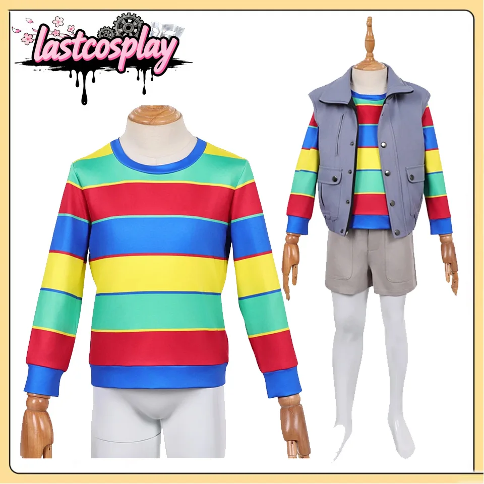Kids Derek Cosplay Colorful Sweatshirt Top Grey Vest Clothes Set TV ST 5 Disguise Children Halloween Carnival Party Costume