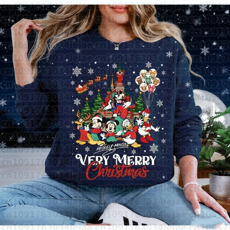 2025-26 Autumn/winter Christmas Christmas Disney Round Neck Sweatshirt Boys Girls Matching Clothes Oversized Loose Long Sleeve