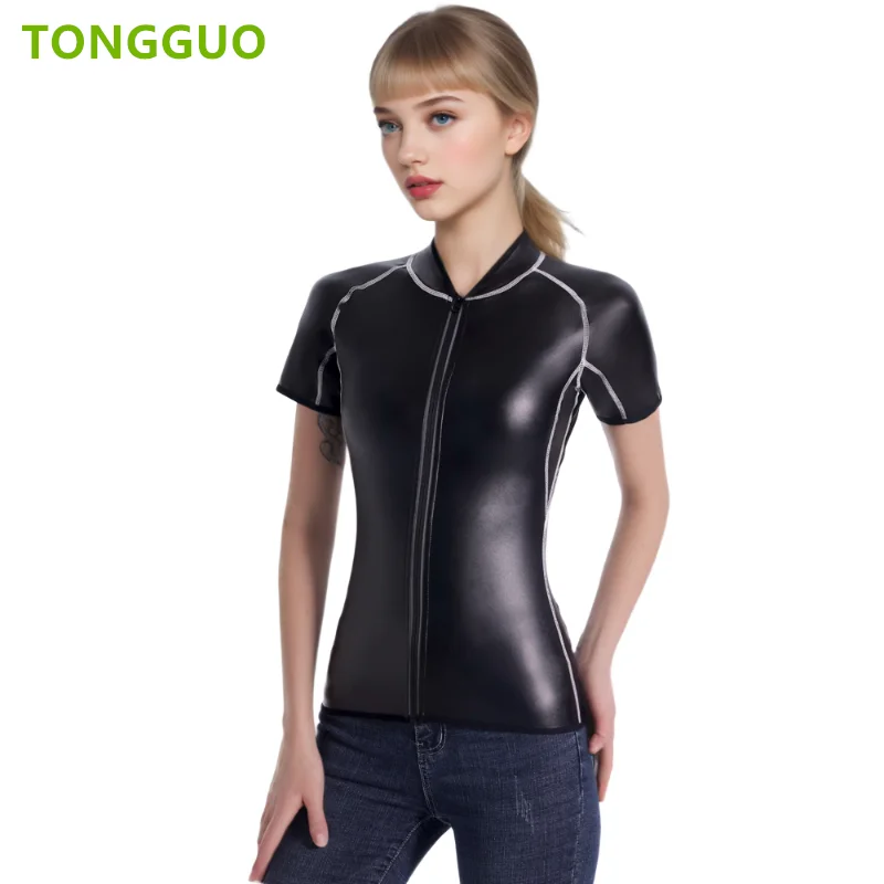 Cool woman Body Shaper Stand Collar Leather Jacket White line Splice Short Sleeve Shirt Waist Trainer Corsets Zipper Shirts Tops