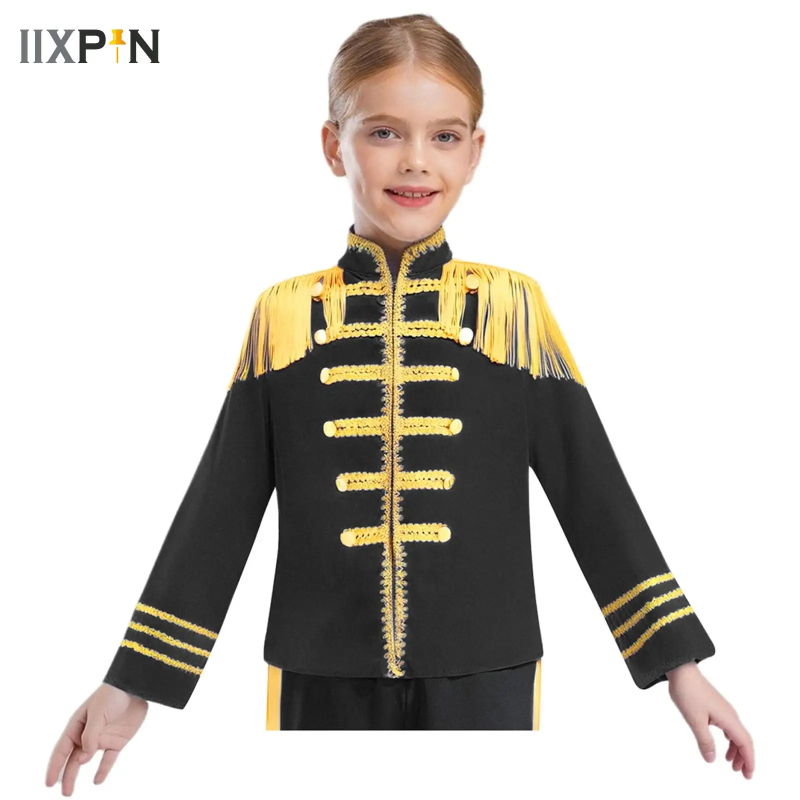 Boys Girls 1960s British Pop-Star Costume Drum Major Team Uniform Nutcrackers Marching Band Tassel Jacket Coat for Drummer