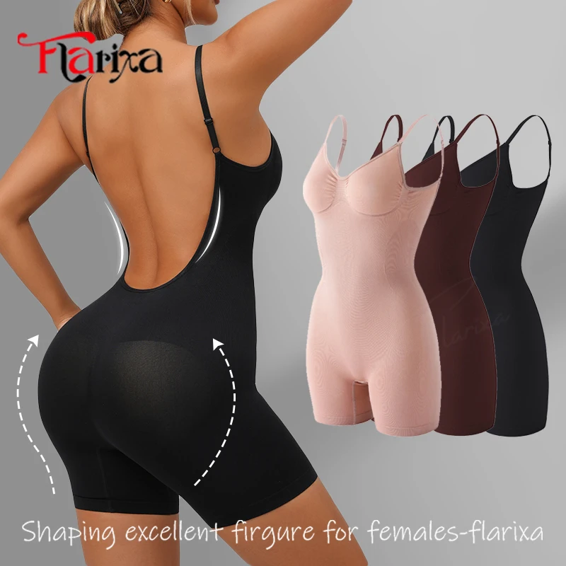 Flarixa New Low Back Shapewear Thigh Shaper Seamless Tummy Control Corset Full Body Shaper Backless Women Underwear Hip Lift