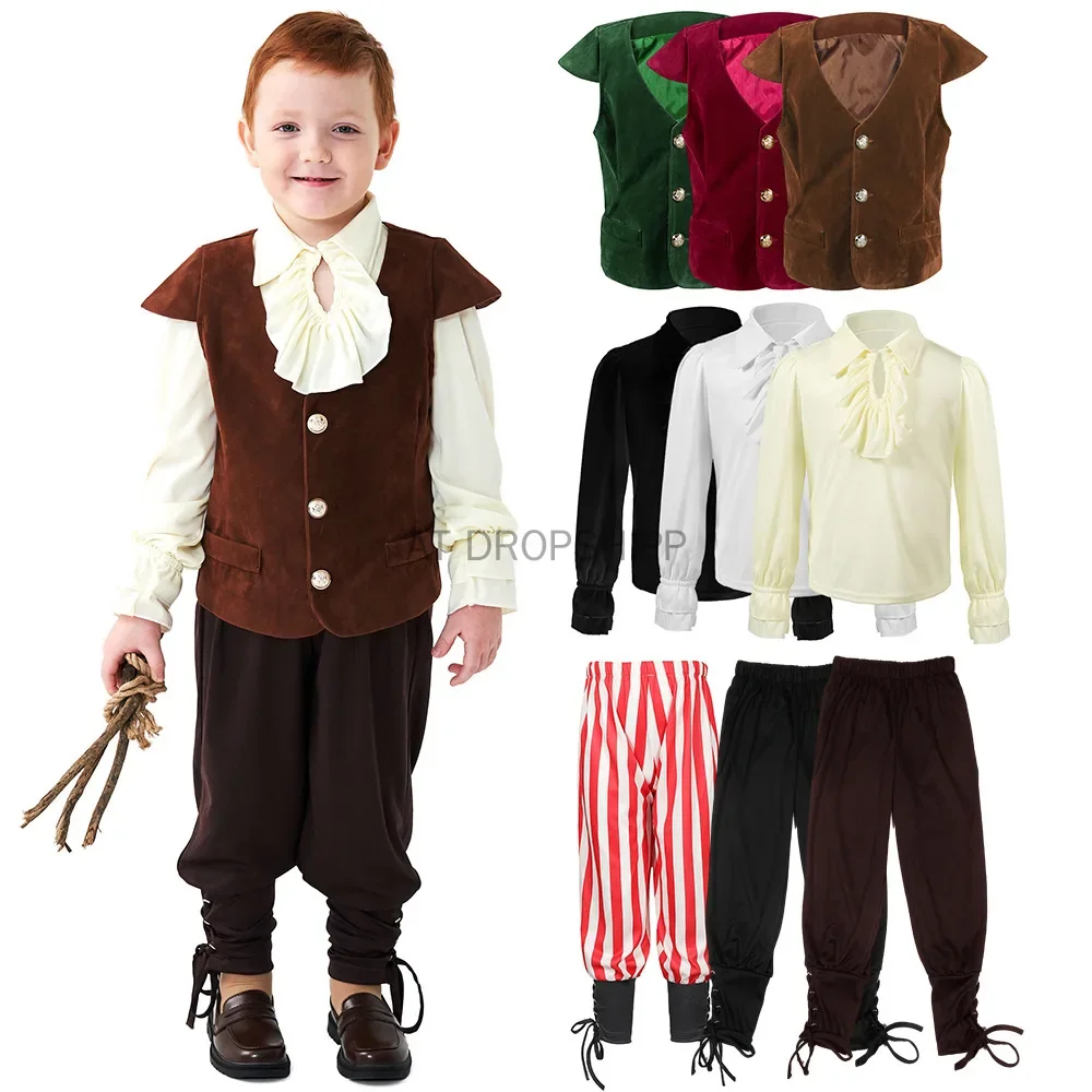 Children Medieval Cosplay Set Renaissance Kids Shirt Victorian Halloween Boys Pirate Pants Costume Steampunk Knight Costume