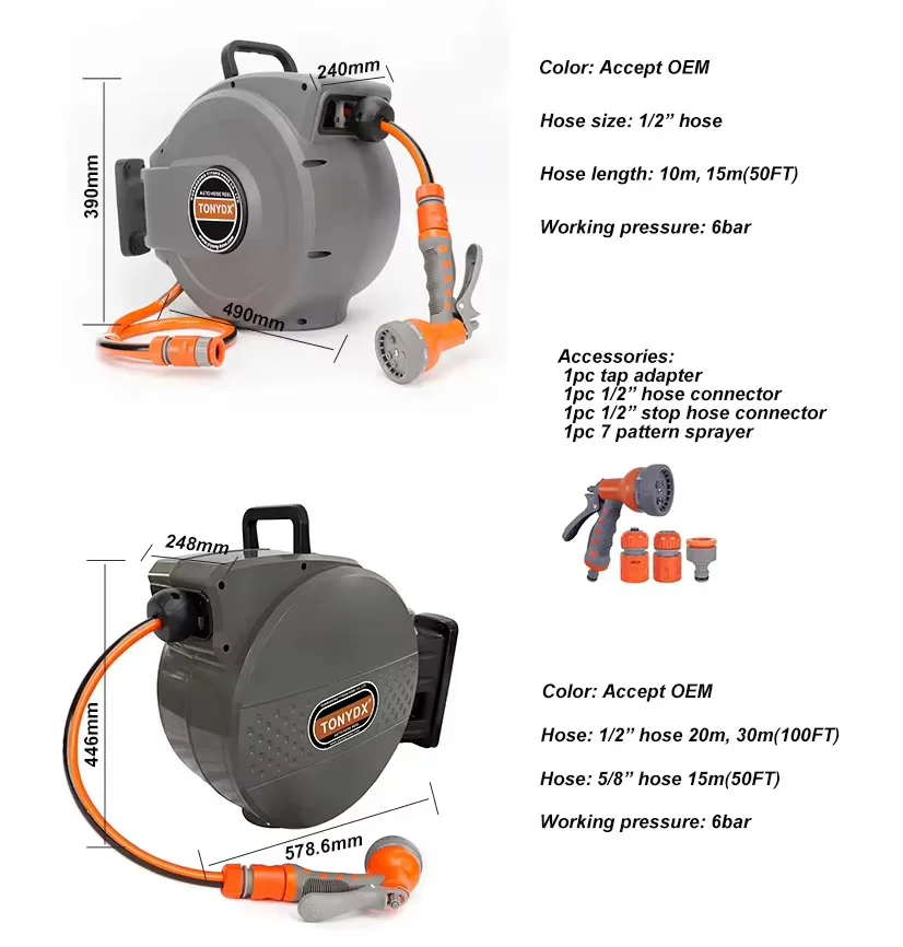 NEOTEC Hot Selling 30M 1/2 Water Hose Reel Automatic Retractable Hose Reel Set Watering Garden Hose Pipe Reel
