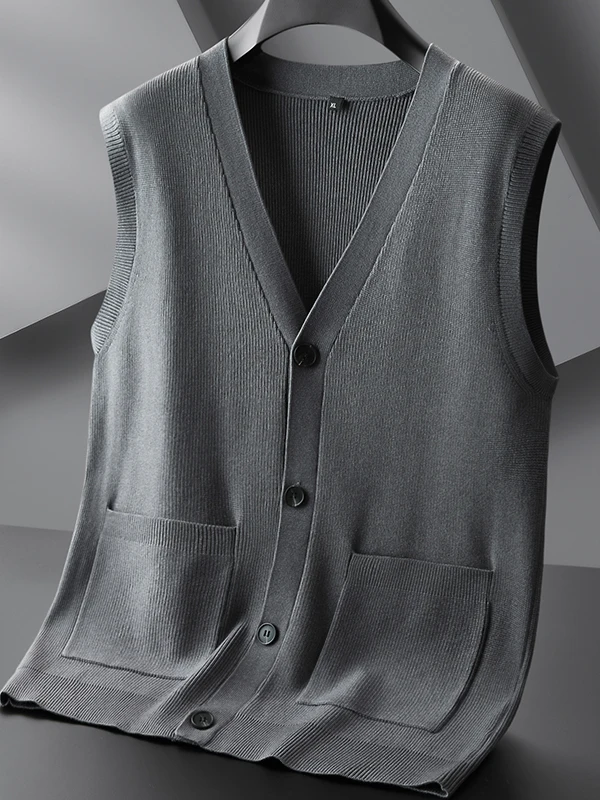 Loose Casual Knitted Vest Cardigan Sweater for Middle-Aged And ly Men Autumn Winter Svel Dad Sle Comfortable Bre...