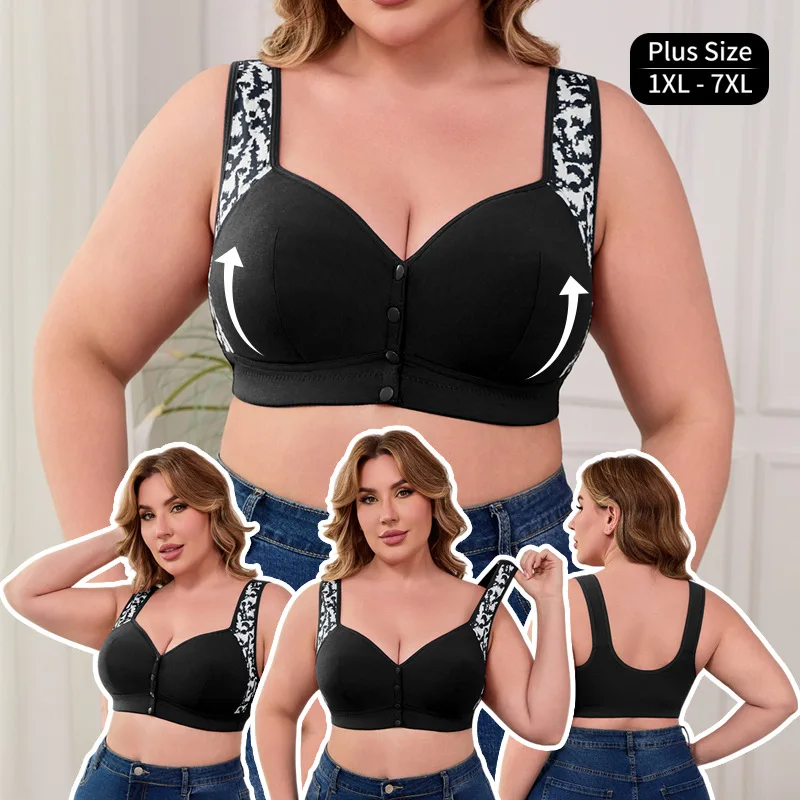 XL-7XL Plus Size Front Buckle Bra Women Without Steel Ring Vest Bra Wirefree Bralette Large Size Seamless Comfort Underwear