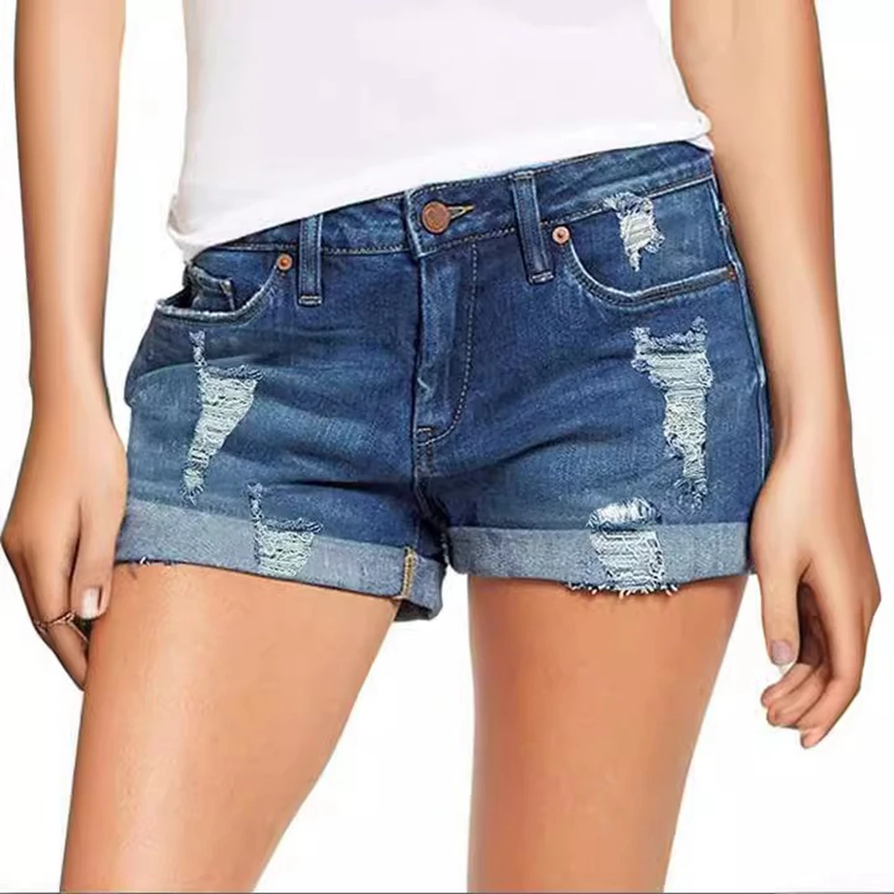 Womens Denim Jeans Shorts Sexy Fashion Ripped Hole Pockets Vintage Y2K Shorts Pants Jeans Trend Streetwears