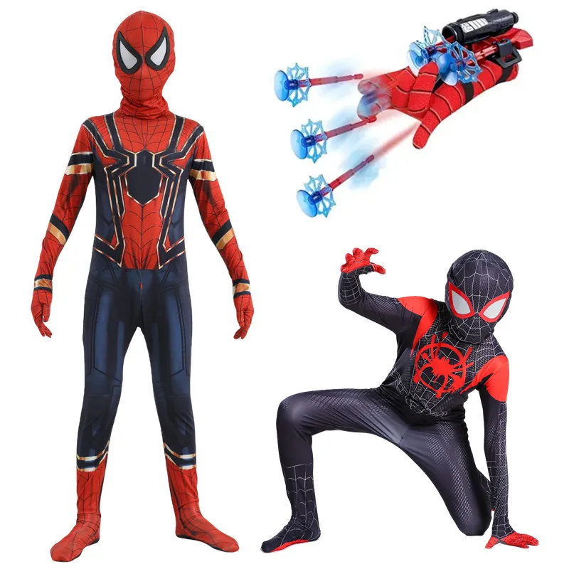 Superhero Spider Jumpsuit with Web Shooter Halloween Performance Outfit Holiday Gifts for Boys and Girls Comes with Launcher