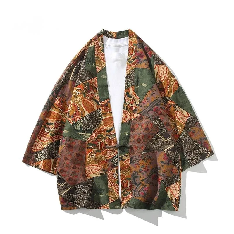 Ethnic Style Print Yukata Men Women Fashion Cotton Linen Cardigan Blouse Asian Clothes Harajuku Japanese Cosplay Kimono