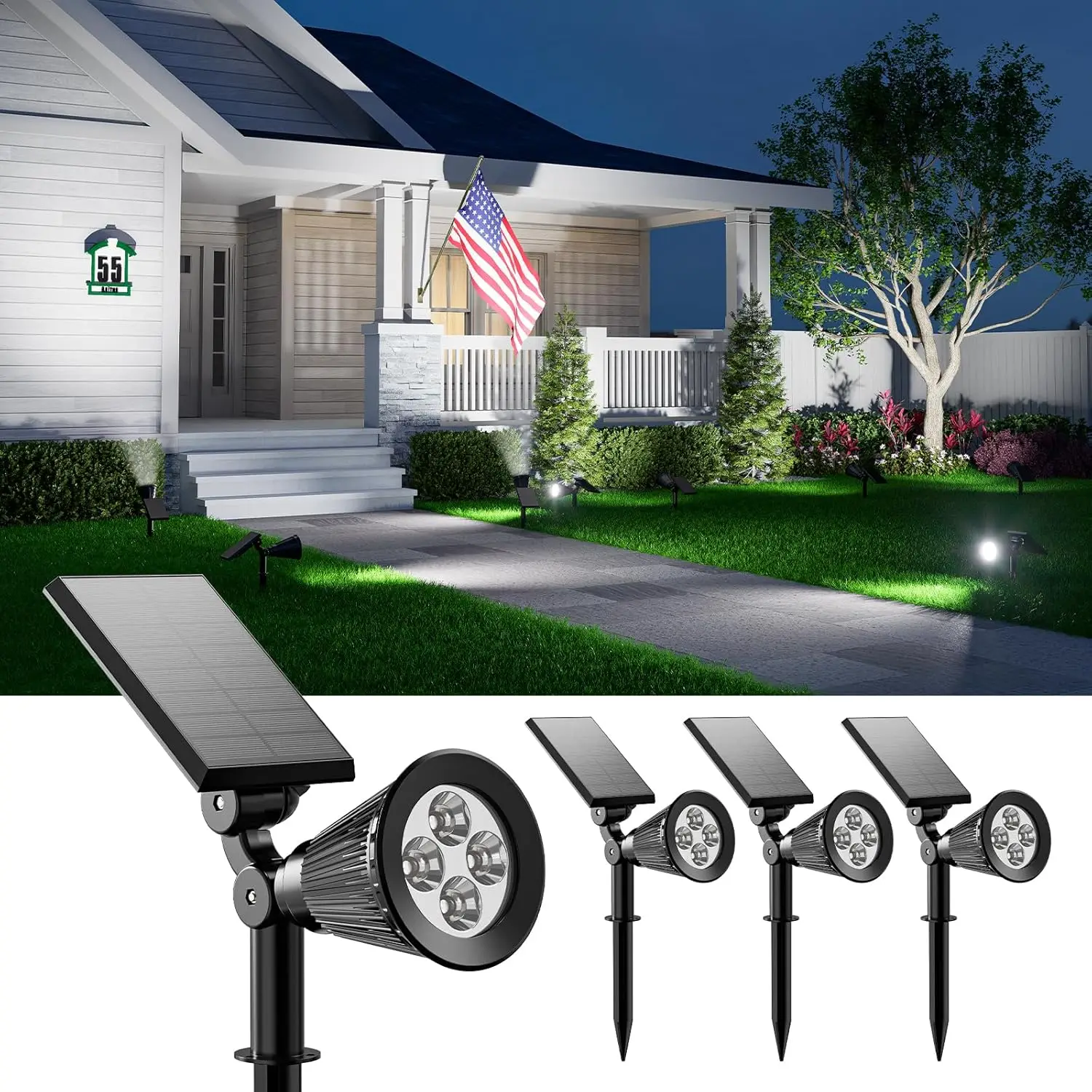 4 Pack Solar Spotlights Outdoor Waterproof for Garden, Yard, Tree, Wall - Bright LED Landscape Flood Lights
