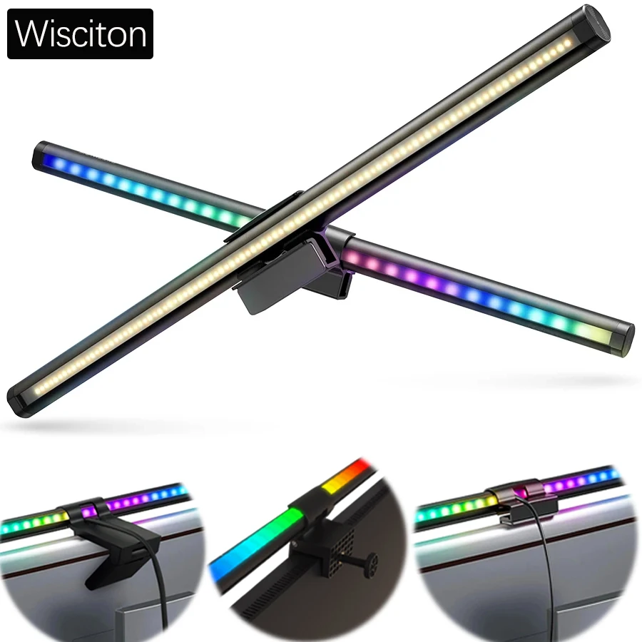 LED Monitor Light Bar RGB Desk Lamp Dimmable Office Eye-caring Table Lamps for Study Reading Computer Screen Hanging Light 44cm