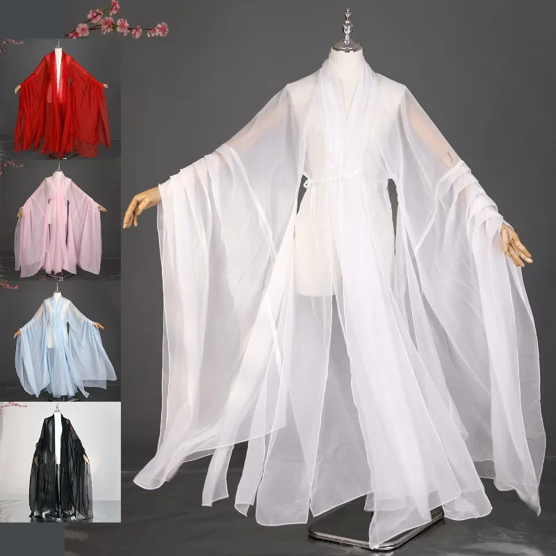 Folk Dance Cloak Ancient Chinese Hanfu Robe Elegant Cosplay Accessories Dance Stage Performance Costume Large Sleeves Cardigan