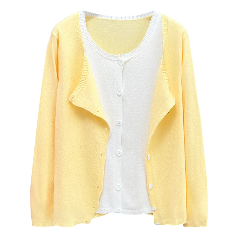 Fashion Plus Size Women's Sweaters Autumn New Style Stylish And Fresh Embroidered Bow Fake Two Pieces Knitted Cardigan 3506