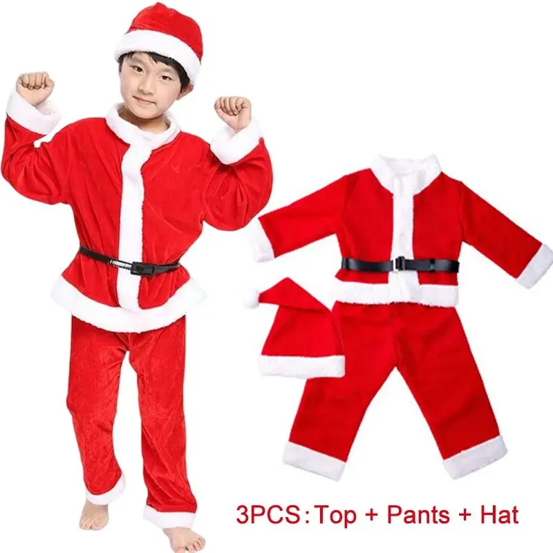 New Year Kids Santa Claus Costume Cosplay Christmas Carnival Party Fancy Costume Suit For Boys Red Xmas Clothes Set