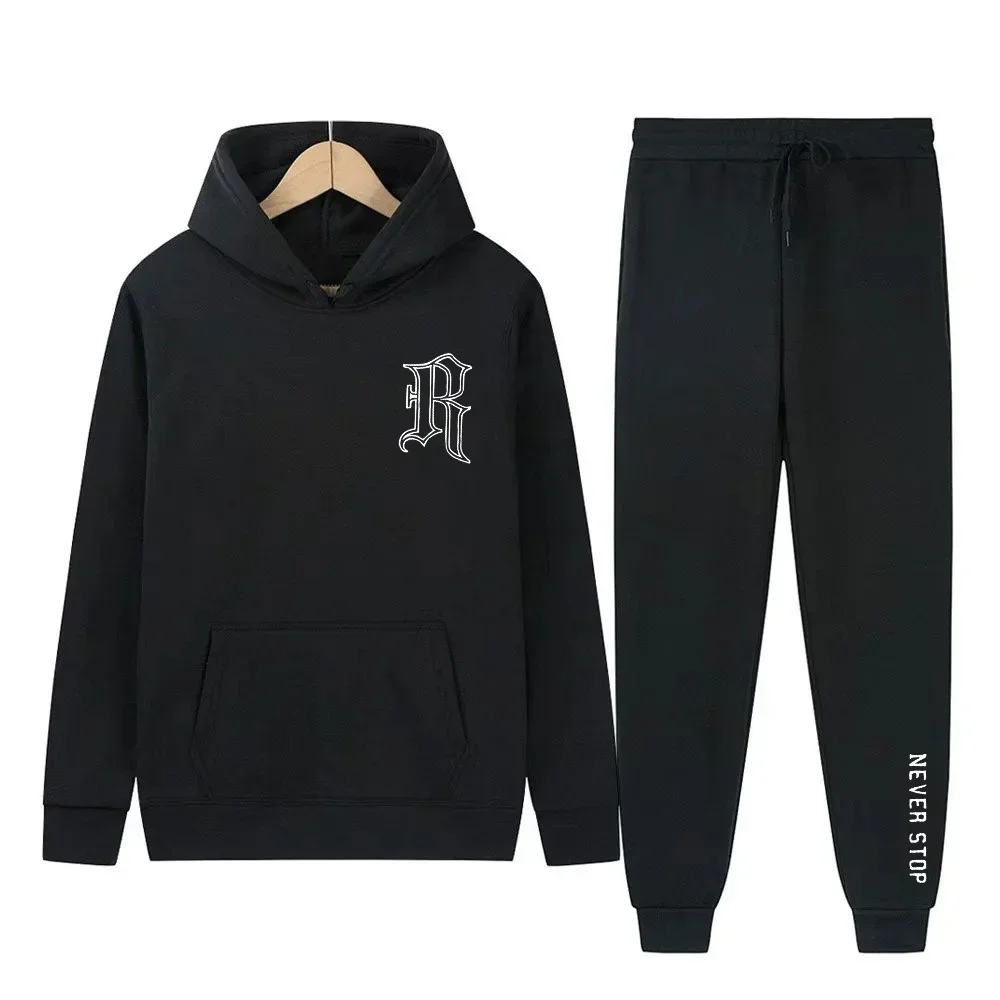 Men's casual hoodie and casual pants set, men's and women's sportswear and sports pants set, men's autumn and winter warm suit