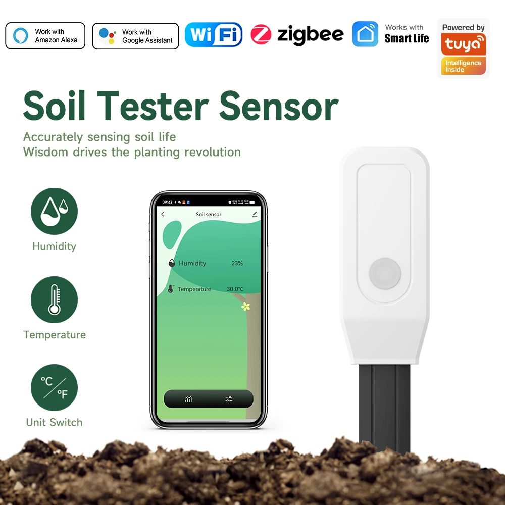 Smart ZigBee wifi Soil Tester Temperature Meter Moisture Humidity Sensor Plant Monitor Detector Garden APP Real-time Monitoring