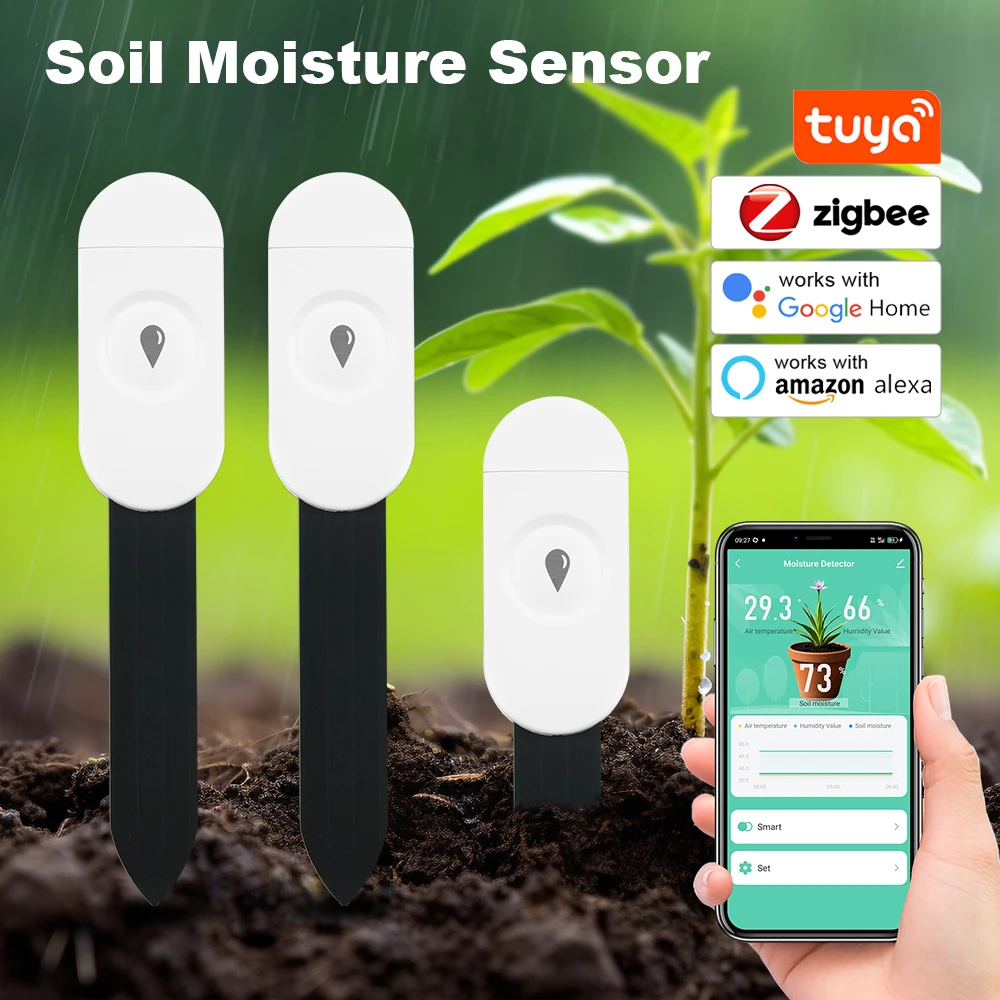 Tuya Zigbee Samrt Soil Temperature And Humidity Tester Meter Monitoring Thermo Hygrometer Garden Automation Irrigation Detector