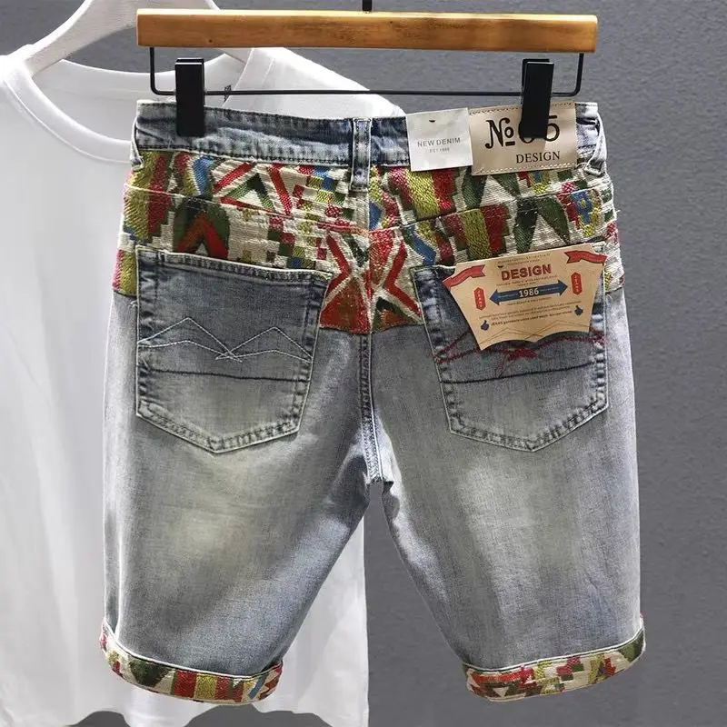 Man Denim Shorts Selvedge Multi Color Short Jeans Pants for Men Graphic Ripped Luxury Jorts Distressed Harajuku Xl Xxxl Buttons