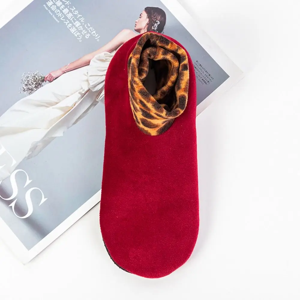 For Women Leopard print Solid Color Thicken Non-slip Female Hosiery Winter Floor Shoes Floor Socks Home Slippers