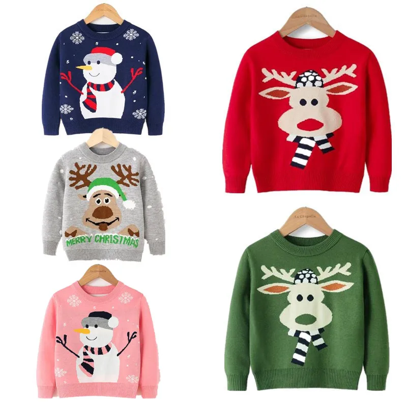 Ugly Christmas Clothing Sweaters Autumn Winter Boys Girls Clothes Sweater Cartoon Print Warm Long Sleeve Knit Pullover Tops Coat