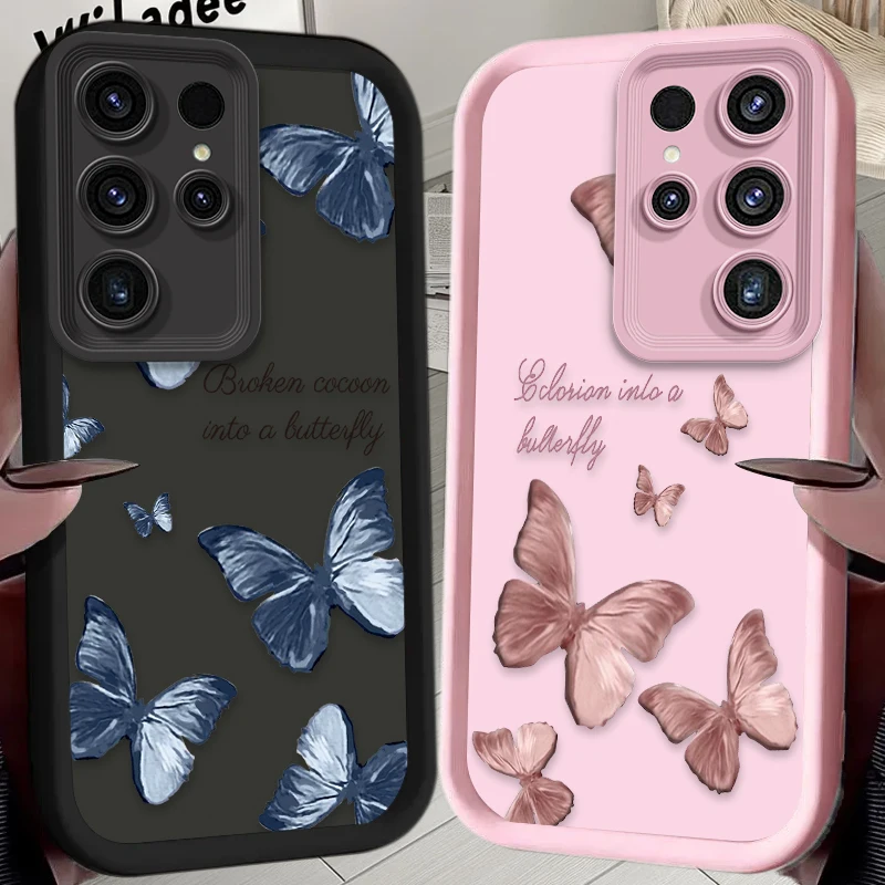 Retro Butterfly Phone Case For Samsung Galaxy S24 S25 S23 Ultra S22 S21 Plus FE A36 A56 A26 A16 A06 A15 A25 A35 A55 5G Cover