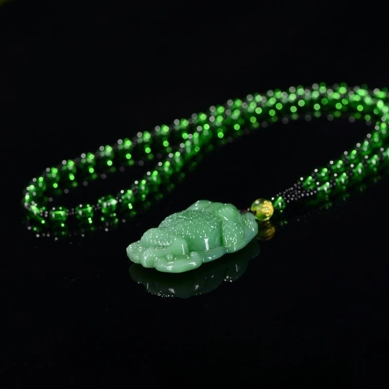Natural Green Jade Golden Toad Dragon Necklace Pendant Fashion Jewelry Accessories Men Women Luck Gift Amulet Sweater Chain