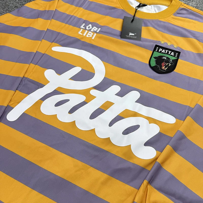 Patta Sports Long Sleeve T-shirt Football Jerseys Street Men's Striped Letter Printed Long-sleeved PATTA Lapel Shirts Tee
