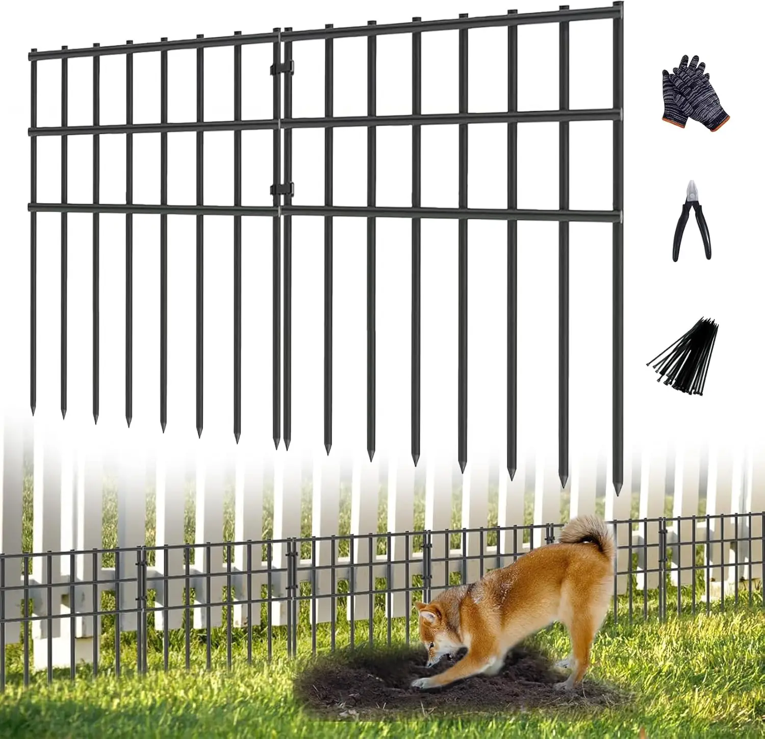 25-Pack Rustproof Metal Garden Fence, 17in High x 27ft Long No-Dig Barrier for Dogs and Rabbits