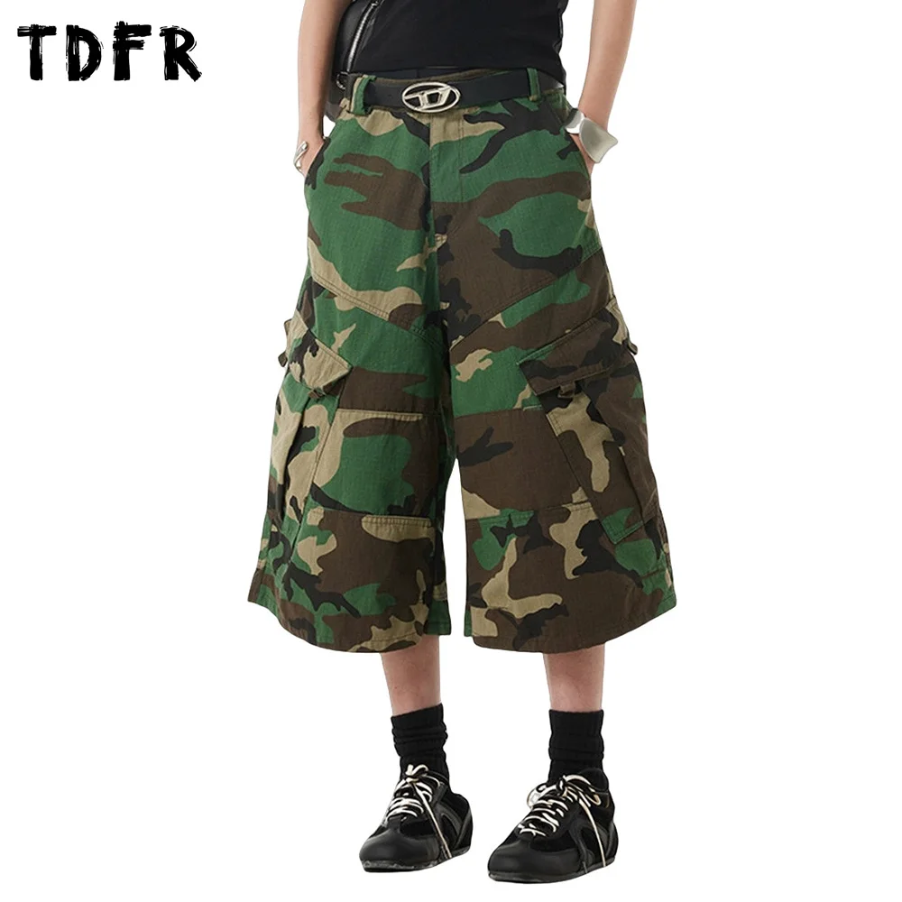 Big Pocket Camouflage Cargo Shorts Mens Summer Safari Style Work Baggy Wide Leg Bermuda Capri Pants Man