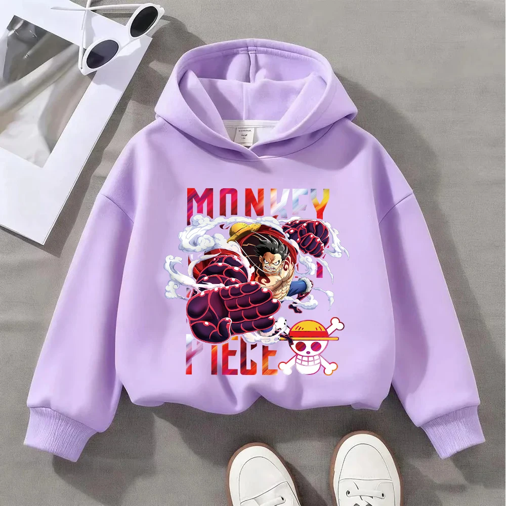 Kids' ONE PIECE Monkey D. Luffy Printed Hoodie, Anime - Themed Casual Sweatshirt for Boys Girls, Comfortable Cotton Pullover for