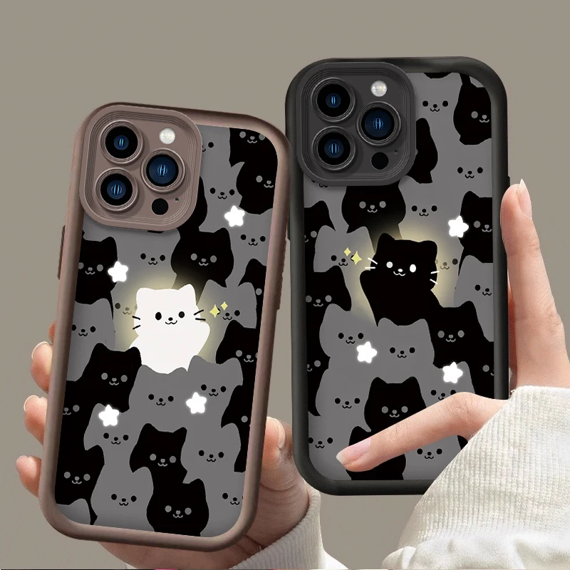 Lovely Cartoon Cat Silicone Couple Phone Case for IPhone 17 Air 16 16E 15 14 13 12 11 Pro Max X XS X S Max XR SE 2020 SE4 7 8