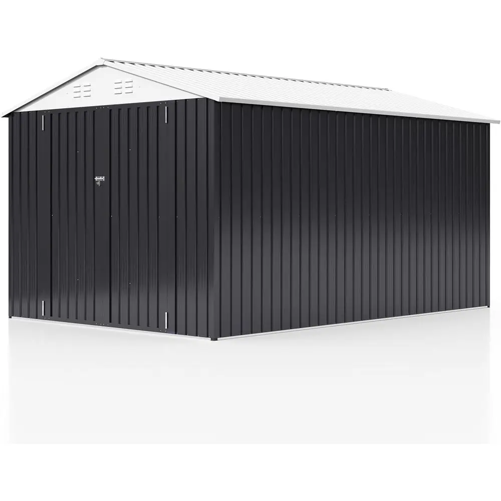 White Metal Outdoor Storage Shed, 8x12 Garden Tool Shed with Durable Steel Frame for Patio and Lawn