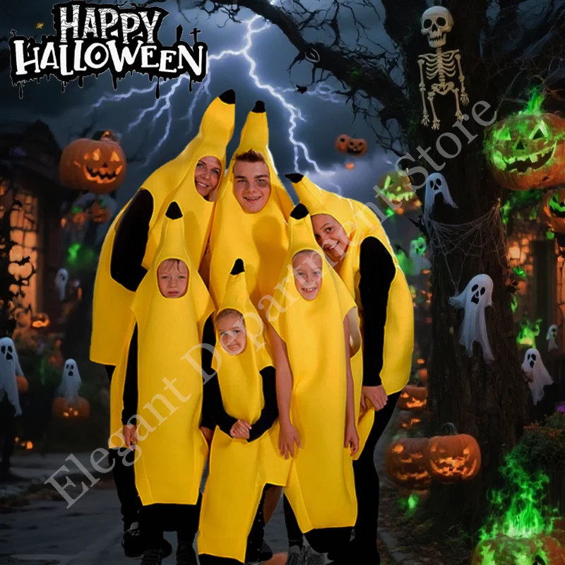 Halloween Banana Costume Adults Kids Funny Sexy Outfit for Party Group Family Matching Fancy Dress Cosplay Cosplay Costumes