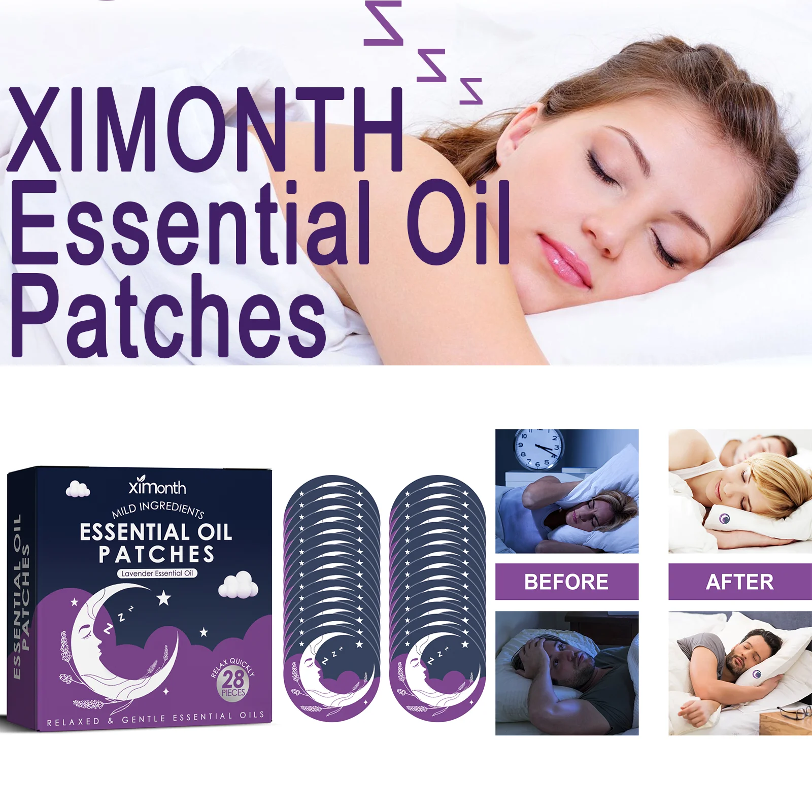XIMONTH 28 Pcs Essential Oil Patches Adjust Rest Patterns Fall Asleep Quickly Variety Of Plant Extract Essential Oils Pillow