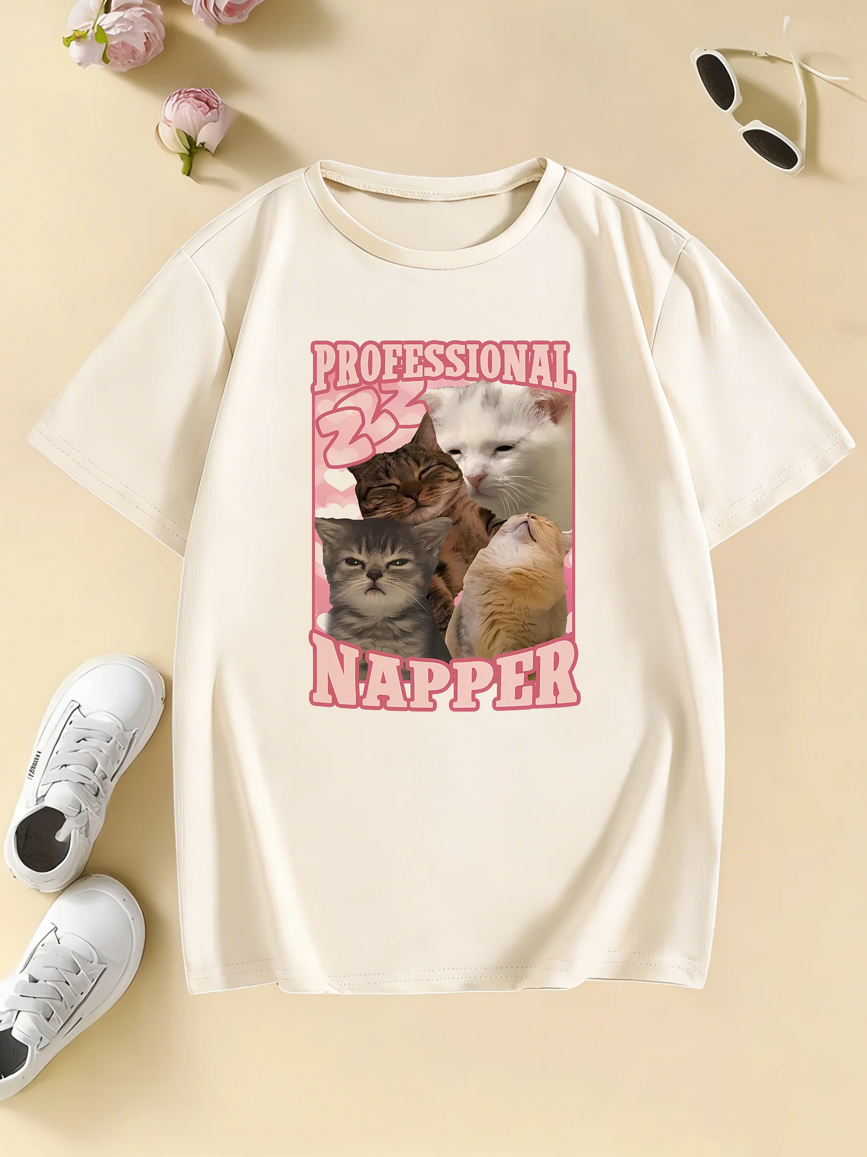 Summer Fashion Girls' Short Sleeve T-Shirt Cat Cartoon Print Casual T Shirts Kids Children's T-shirt Boys Girls Spring Top Tee