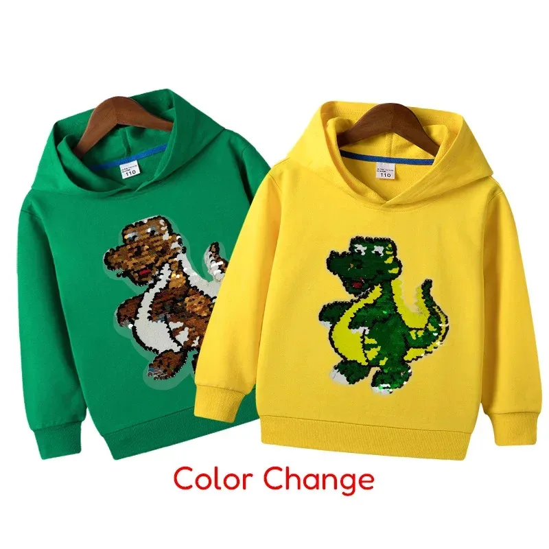 Dinosaur Hoodie Reversible Sequin Autumn Sweatshirt Children's Clothing Boys Sweater Long Sleeve Shirt dt'99