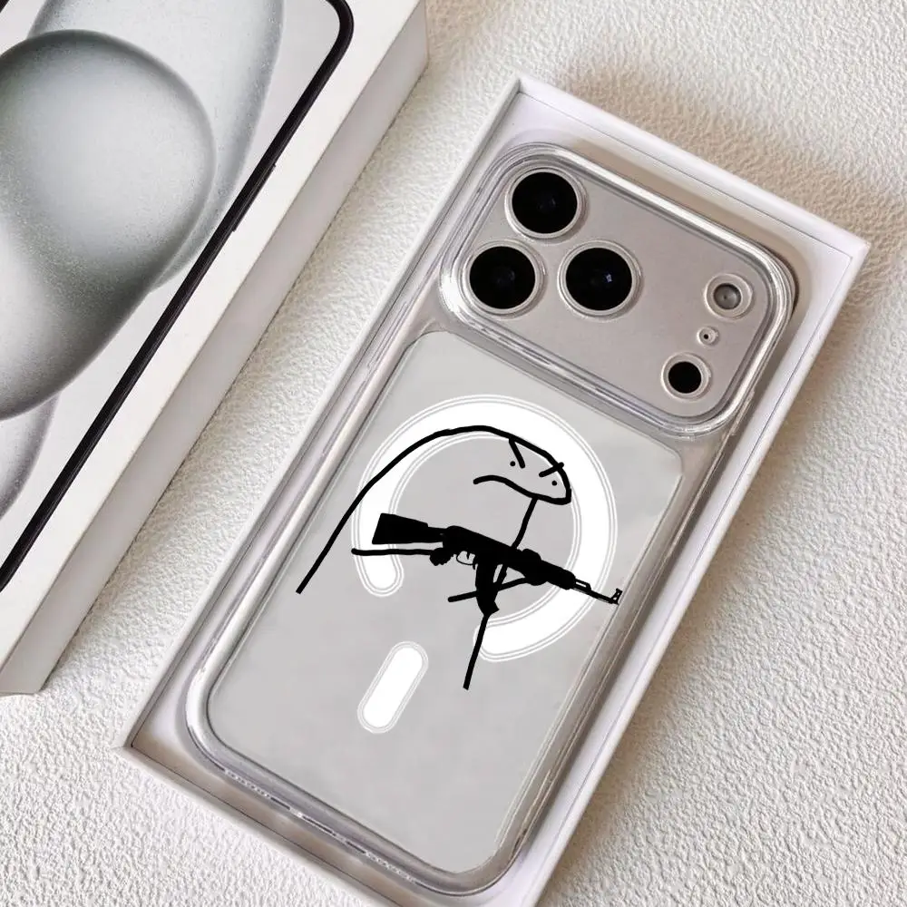 Funny Stickman Art Phone Case For iPhone 17-12 Pro Max Plus Magnetic Clear Case Slim Wireless Charging Magsafe Compatible