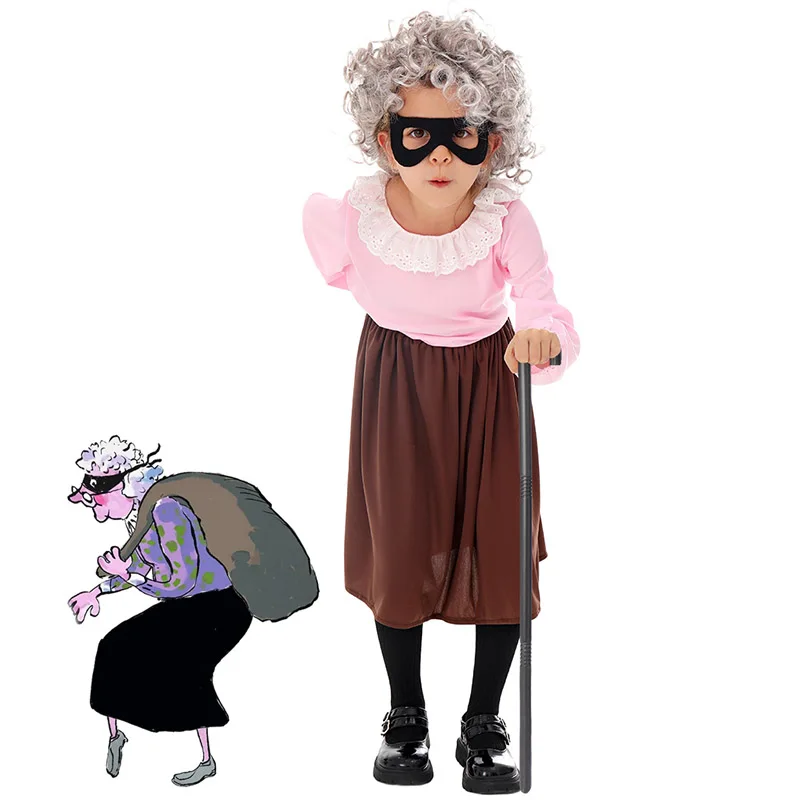 2026 New Girl Gangsta Granny Costume World Book Day Fancy Dress Up David Walliams Gangster Granny Costume For Kids