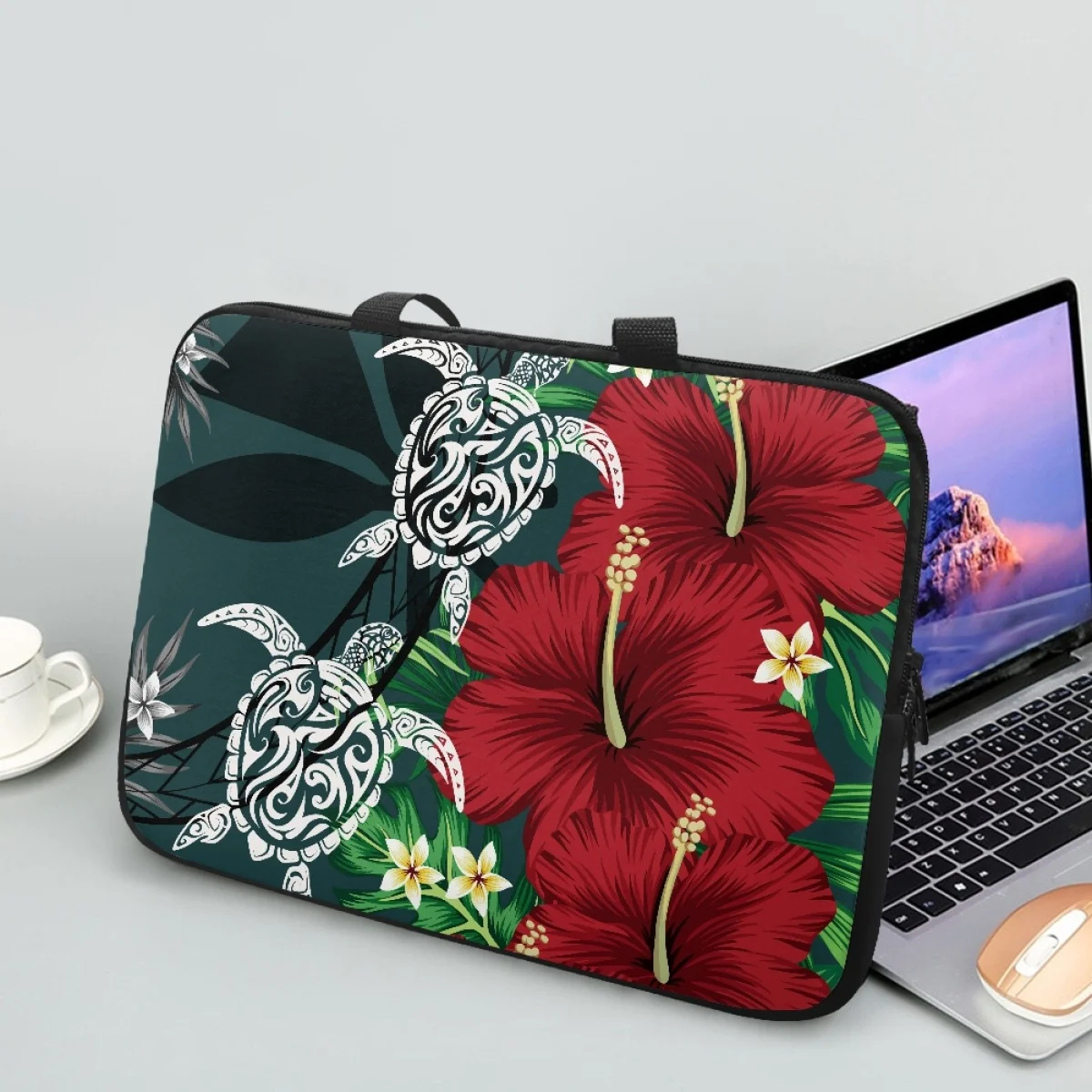 Polynesian Hibiscus Turtle Luxury Design Laptop Case Fashion Casual Portable Universal Tablet Bag Zipper Tote Handbags Gift 2023