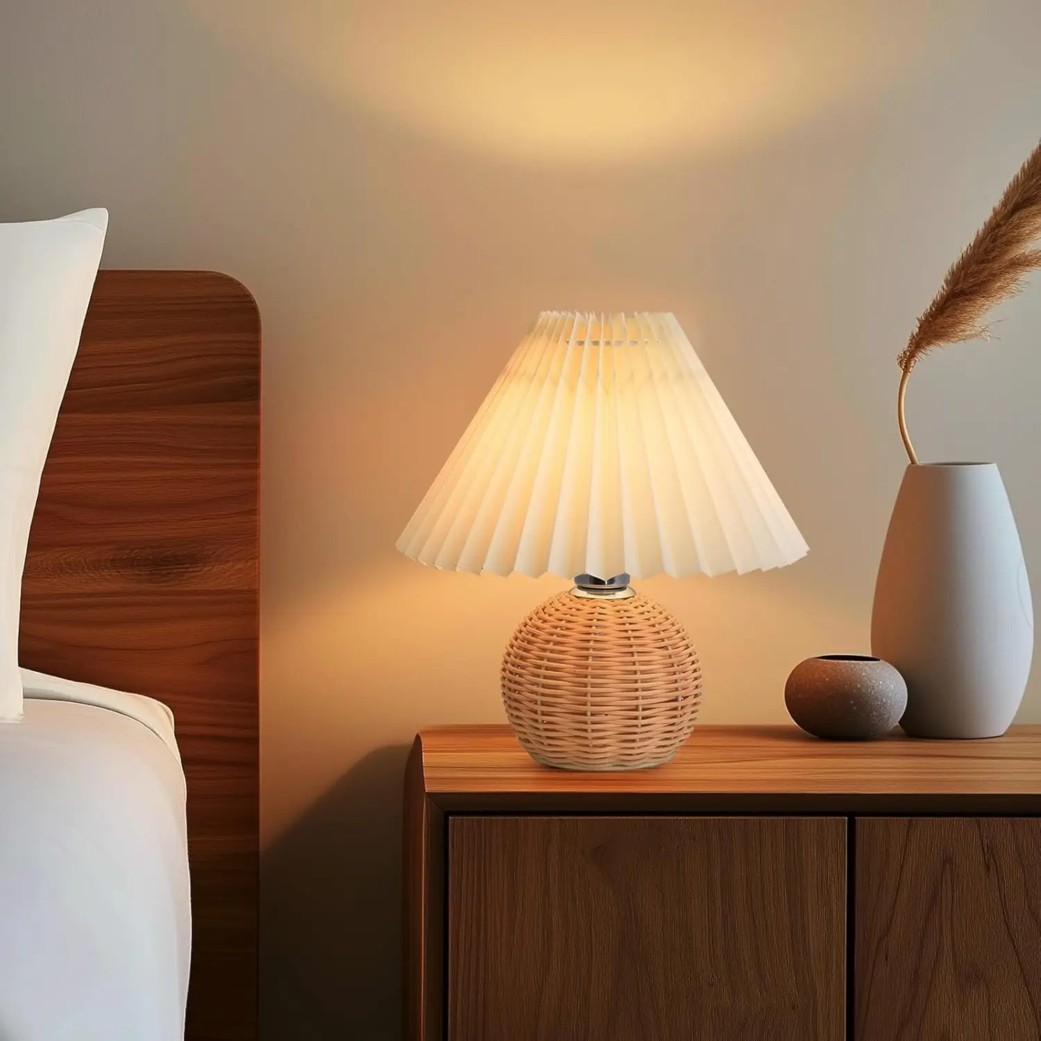 Usb Plug Rattan Bedside Table Lamp Bedroom Mini Table Lamp Nightstand Farmhouse Desk Light for Home Foyer Bookshelf Study Office