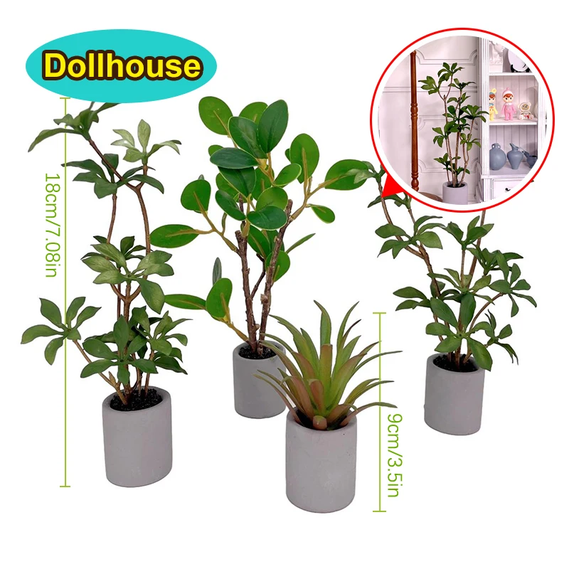 1:6 Dollhouse Miniature Potted Plant Green Leafed Plant Pot Bonsai Home Garden Decor Toy Doll House Accessories