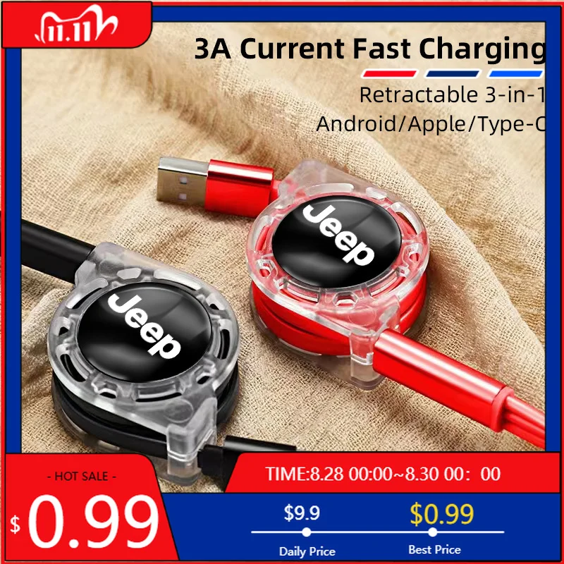 Cup Holders Car Quick Charger Micro USB Type-C 3-in-1 Fast Charging Cable For Jeep Grand Cherokee Wrangler JK Gladiator Compass