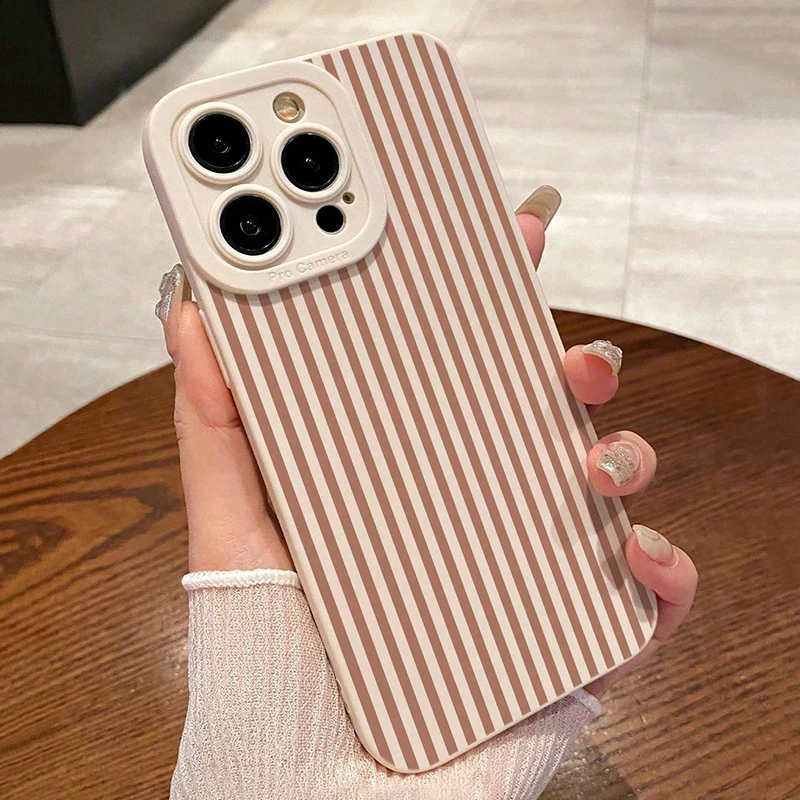 Pink Striped Painted Anti-Drop Phone Case For iPhone 11 12 13 14 15 16 17 Pro Max XS XR X 7 8 Plus 16E 17 Air Candy Bumper Cover